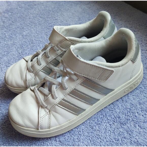 Adidas Grand Court 2.0 Shoes -White / Matte Silver - Kids - US Size 2.5 - Picture 4 of 16